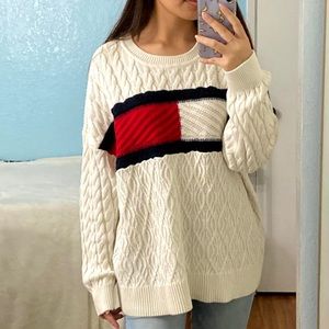 White Tommy Hilfiger Knit Sweater with Logo NWOT